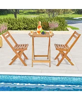 Sugift 3 Pieces Folding Patio Bistro Set with Slatted Tabletop