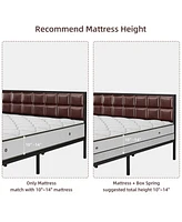 gaomon Faux Leather Platform Bed Frame With Upholstered Headboard - Sturdy Metal Frame With Steel Slats Support - Box Spring Optional