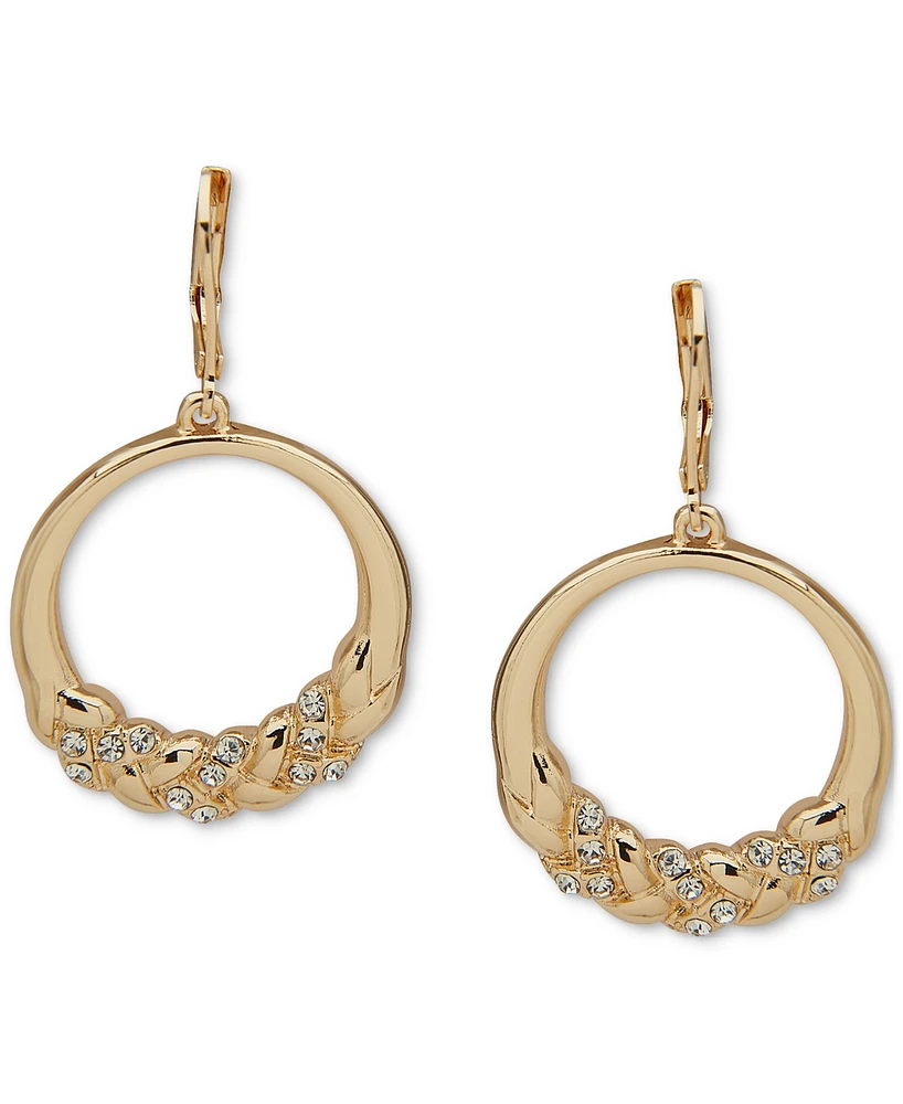 Anne Klein Gold-Tone Crystal Accented Braided Circle Drop Earrings