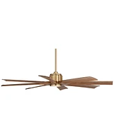 Possini Euro Design 60" Defender Modern Indoor Outdoor Ceiling Fan 8 Blade Led Light Remote Control Soft Brass Finish Motor Brown Koa Finish Blades Be