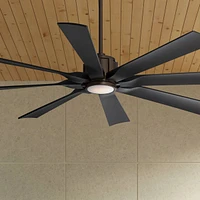 60" Defender Modern Indoor Outdoor Ceiling Fan 8 Blade Led Light Remote Control Oil Rubbed Bronze Finish Black Blades Bedroom Patio Living Room Decora