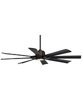 60" Defender Modern Indoor Outdoor Ceiling Fan 8 Blade Led Light Remote Control Oil Rubbed Bronze Finish Black Blades Bedroom Patio Living Room Decora