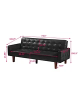 Slickblue Black Convertible Double Folding Sofa Bed in Pu Leather with Tufted Buttons and Removable Wooden Feet for Living Room