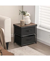 Gymax 2PCS Fabric Bedside Table 2 Drawers Nightstand Small Dresser Bedroom Living Room