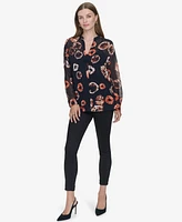 Halston Women's Printed Split-Neck Blouse