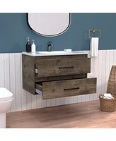 Depot E-Shop Cardova Floating Vanity Bathroom with 2-Drawers, Dark Brown / White