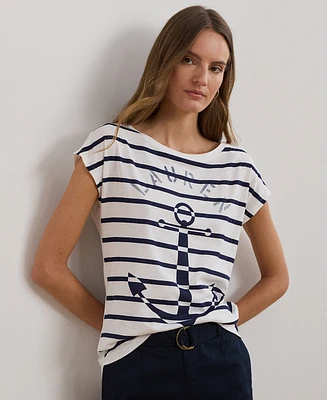 Lauren Ralph Plus Striped Anchor-Graphic Jersey Tee