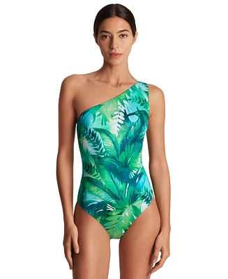 Lauren Ralph Women's Printed One-Shoulder One-Piece Swimsuit