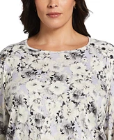 Rafaella Plus Floral Print Rivet Detail Layered 3/4 Sleeve Top