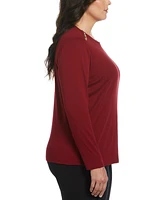 Rafaella Plus Size Ribbed Button Detail Long Sleeve Top