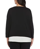 Rafaella Plus Rivet Detail Layered 3/4 Sleeve Top