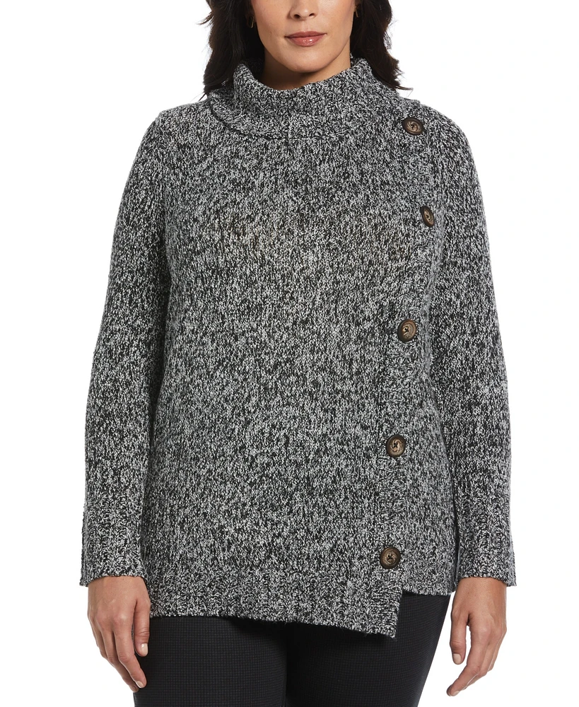 Rafaella Plus Size Boucle Asymmetrical Button Sweater