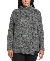 Rafaella Plus Size Boucle Asymmetrical Button Sweater