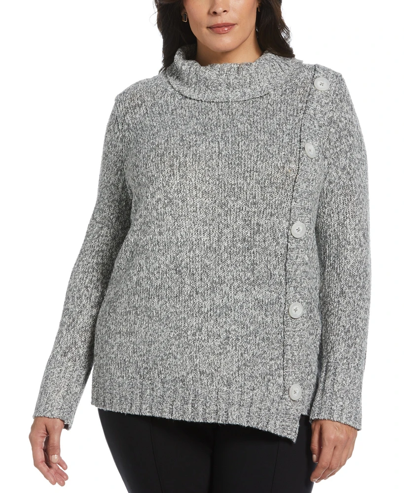Rafaella Plus Size Boucle Asymmetrical Button Sweater