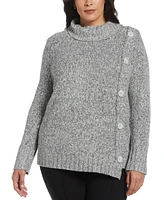 Rafaella Plus Size Boucle Asymmetrical Button Sweater