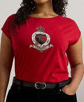 Lauren Ralph Lauren Plus Size Beaded-Crest Cotton Tee