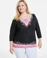 Jm Collection Plus 3/4-Sleeve Jacquard Top, Exclusively at Macy's