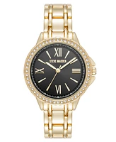 Steve Madden Women's Charming Black and Gold-Tone Alloy Metal Bracelet Watch, 38mm