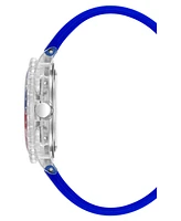 Steve Madden Men's Premium Blue Silicone and Silver-Tone Alloy Metal Watch, 44mm - Blue/Red/Silver