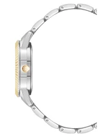 Steve Madden Women's Coin Edge Silver-Tone and Gold-Tone Alloy Metal Bracelet Watch, 36mm