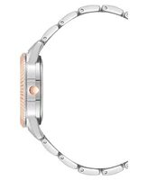 Steve Madden Women's Coin Edge Silver-Tone and Rose Gold-Tone Alloy Metal Bracelet Watch, 36mm