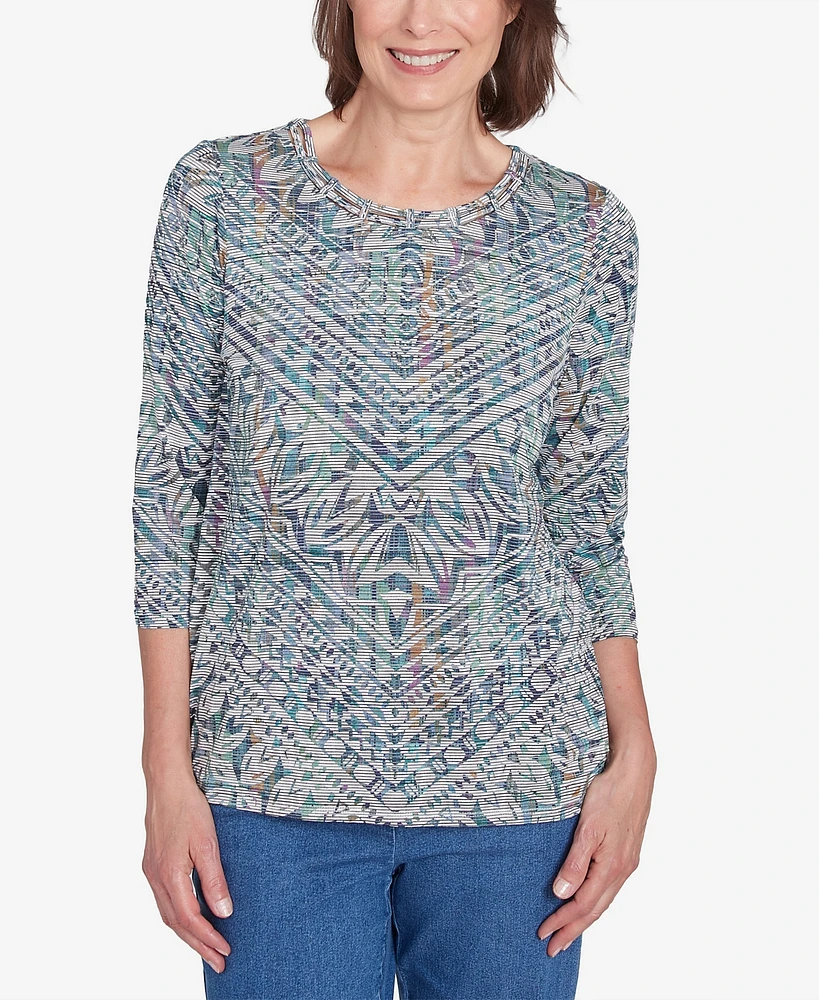 Alfred Dunner Women's Lake Victoria Kaleidoscope Chevron Double Stripe Top