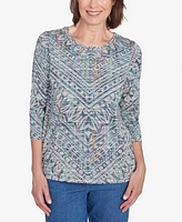 Alfred Dunner Women's Lake Victoria Kaleidoscope Chevron Double Stripe Top