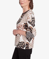 Alfred Dunner Women's Romancing the Stone Animal Print Hearts Top