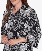 Alfred Dunner Women's Wild at Heart Floral Puff Print Button Down Top