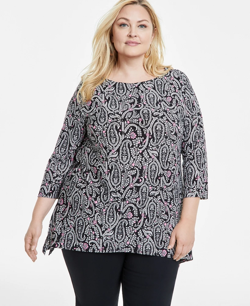 Jm Collection Plus Printed Jacquard Swing Top, Exclusively at Macy's