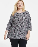 Jm Collection Plus Printed Jacquard Swing Top, Exclusively at Macy's