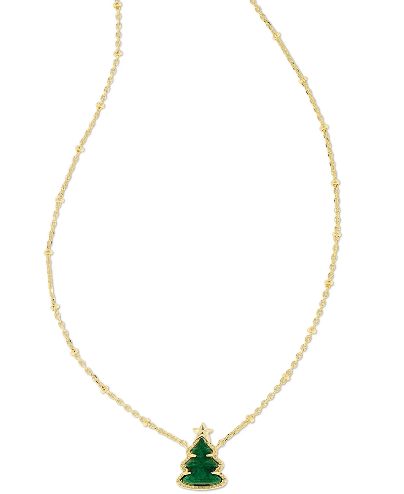 Kendra Scott Gold-Tone Green Quartzite Christmas Tree Adjustable Pendant Necklace, 14" + 4" extender