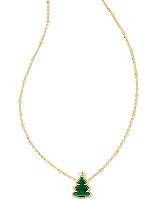 Kendra Scott Gold-Tone Green Quartzite Christmas Tree Adjustable Pendant Necklace, 14" + 4" extender