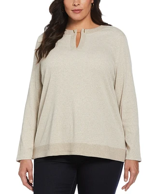 Rafaella Plus Size Split Neck Chain Detail Long Sleeve Top