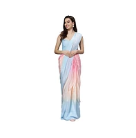 One Minute Saree Petite Alia Sky Blue Ombre Crepe Silk Ready to Wear Sari