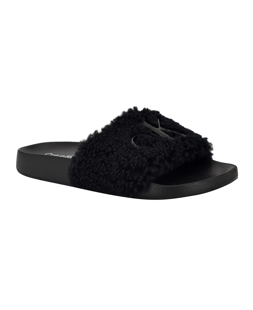 Calvin Klein Women's Amaya Fuzzy Slide Sandals