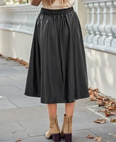 Cupshe Women's Black Faux Leather Elastic Waist Midi Skirt