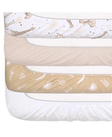 The Peanutshell Caramel Safari Organic Cotton Jersey 4 Pack Fitted Crib Sheets