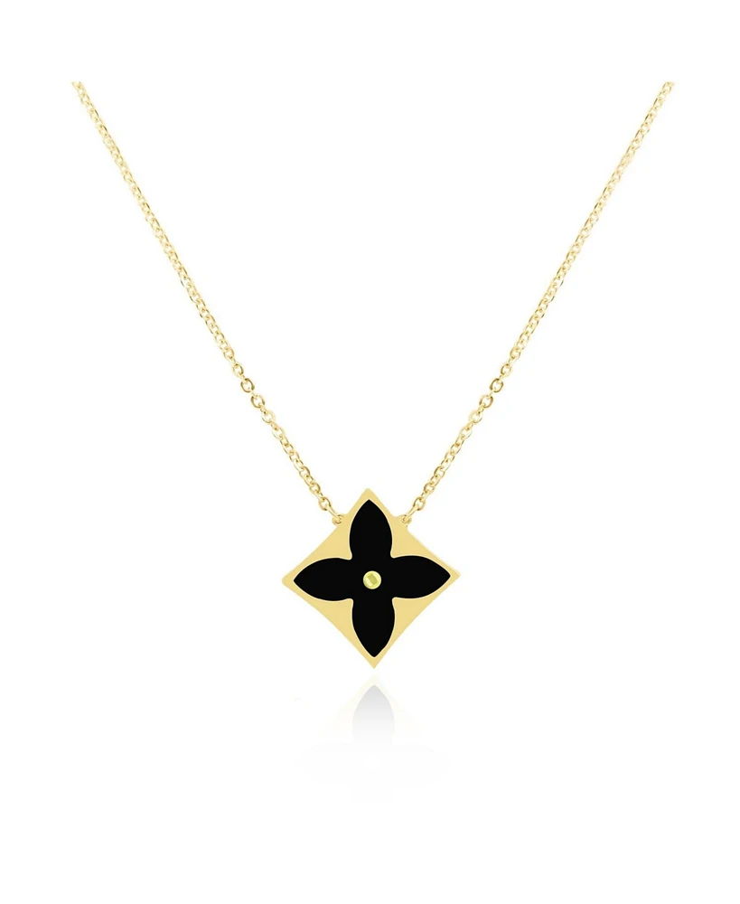 The Lovery Onyx Luxe Flower Necklace 14K Gold
