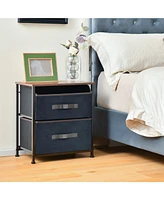 Gymax 2PCS Nightstand End Side Table Dresser w/ 2 Pull-out Fabric Drawers for Bedroom