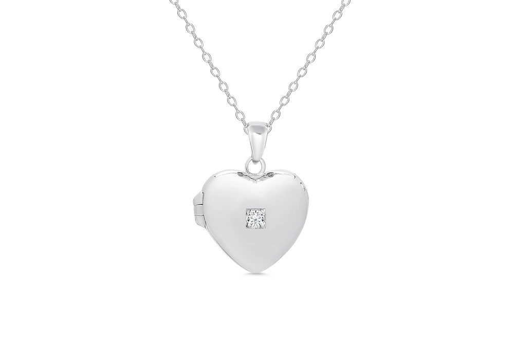 Lily Nily Girls Silver Plated Cz Heart Locket Necklace