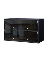 Slickblue Black Glass Door Shoe Storage Cabinet with Rgb Led Light for Modern Organization