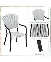 Sugift Set of 4 Patio Rattan Stackable Dining Chair with Armrest for Garden