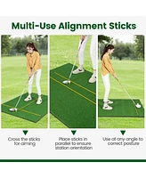 Hongge Artificial Turf Mat for Indoor and Outdoor Golf Practice Includes 2 Rubber Tees and 2 Alignment Sticks-32mm