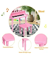 Hongge 30-Key Wood Toy Kids Grand Piano with Bench & Music Rack-Pink