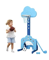 Hongge 3-in-1 Kids Basketball Hoop Set with Balls-Blue