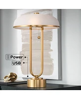 Possini Euro Design Ramses 25 1/2" High Modern Table Lamp Usb Port Ac Power Outlet Pull Chain Gold Metal Single White Alabaster Dome Shade Living Room