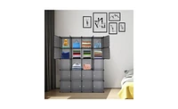 Slickblue 20-Cube Stackable Plastic Organizer Shelves, Multifunctional Modular Closet Cabinet with Hanging Rod in Grey