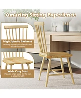Gymax Dining Chair Set of 4 Solid Wood Windsor Chair w/ High Spindle Back & Wide Seat Natural