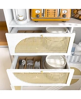 Modern Freestanding Kitchen Pantry Cabinet with 4 Cabinet Doors, 4 Drawers, Countertop